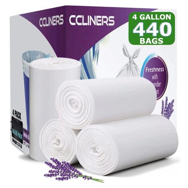 CCLINERS 4 Gallon Trash Bag Lavender Scented (440 Count) Small Bathroom Garbage Bags Wastebasket Can Liners White Trash Bags for Home Kitchen Office Bins (440 Bags)