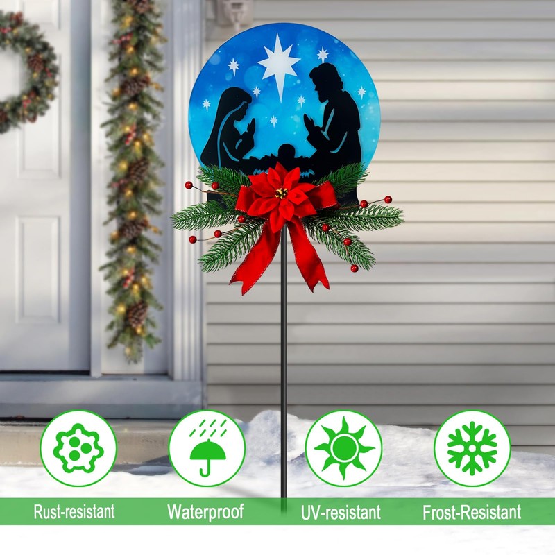 WAIU Nativity Secen Solar Garden Stake Christmas Decorations Outdoor Solar