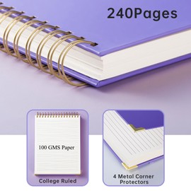 Simind Top Spiral Notebook 8.5x11 in,Steno Notebooks Top Spiral 240 Pages, Inner Pocket College Ruled, Hardcover Steno Pads, Left-Handed,Spiral Notepads for Work, School, Office, Business