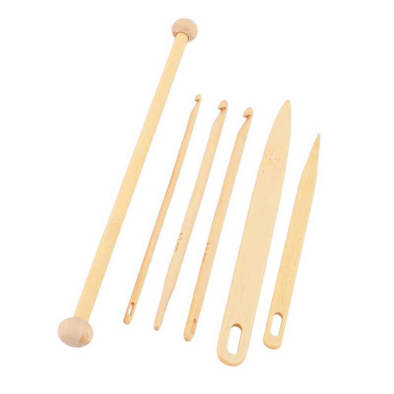 6Pcs Wood Hand Loom Stick Set Wood Weaving Crochet Needle