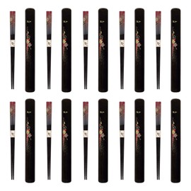 JapanBargain, Travel Chopsticks with Case Reusable Chinese Korean Japanese Bamboo Portable Chop Sticks Utensil Dishwasher Safe Made in Japan (10, Red-Yuzen)