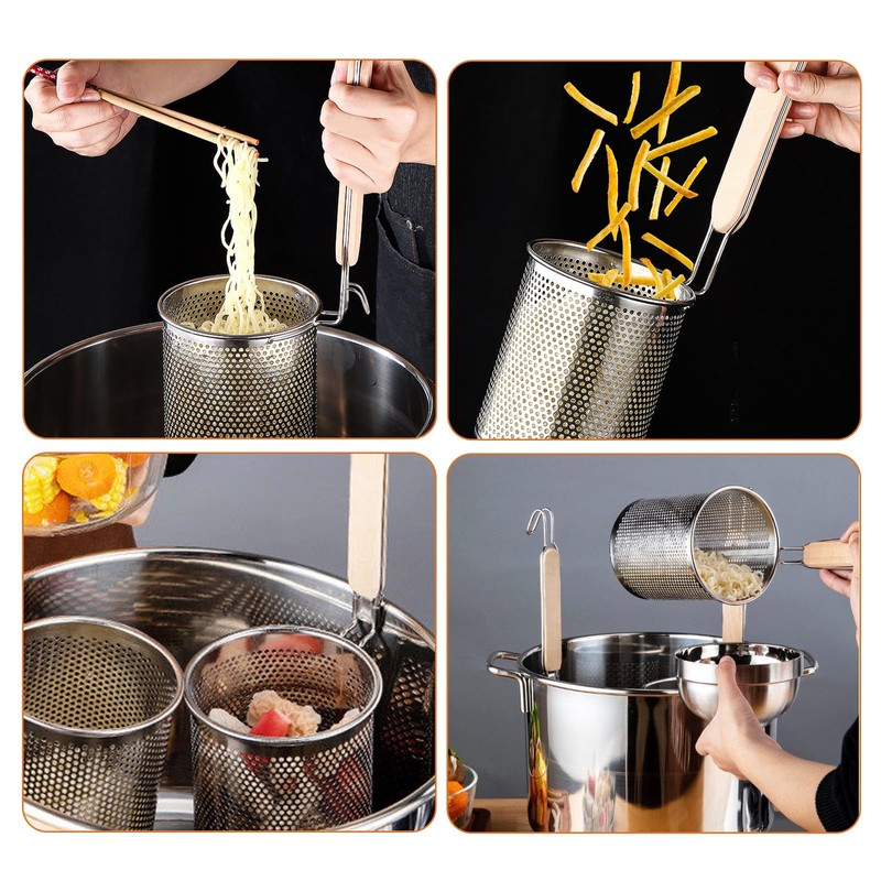 2 Pack Pasta Strainer with Handle Pasta Basket Spider Mesh