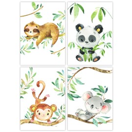 Pandawal Set of 4 Poster Jungle Animals Baby Room I Nursery Decoration Boy and Girl Pictures Cute Wall Decoration with Sloth Panda Monkey Koala DIN A4 Format