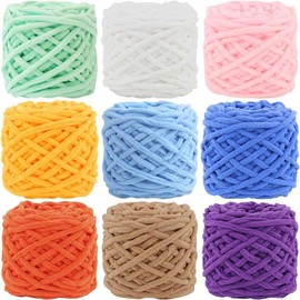 MESTOON Chunky Chenille Yarn 9 Pack of 100g/3.05oz Thick Soft Velvet Yarn for Crocheting Hand Knitting Sweater Scarf Blankets DIY Craft (9, Candy Color)