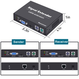 Torileaf VGA KVM PS2 Extender, VGA PS2 KVM Extender Over Cat5e/6/7 Network Cable Up to 394FT(120M), Plug and Play, Zero Delay Transmission, KVM Extender VGA Support All Operating Systems