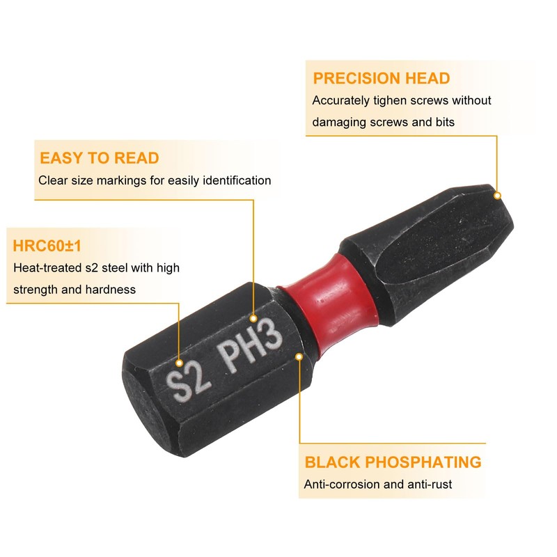 sourcing map 4pcs PH3 Phillips Screwdriver Bit 1/4" Hex Shank