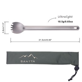 SANTTA Long Handle Spork, Ultralight Titanium (Ti) Spork | 8.46inch Long Handle for Stirring/Mixing | with a Carry Bag for Camping, Backpacking, Hiking…