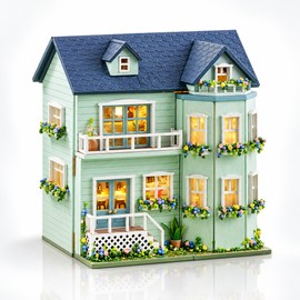 DIY Miniature House Kit with Furniture and LED Light, Wooden Dollhouse Building Set for Teens and Adults, Mini Room Display Model, 7 Style Options