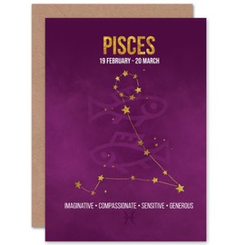 Wee Blue Coo BIRTHDAY CARD - ZODIAC STAR SIGN ASTROLOGY PISCES