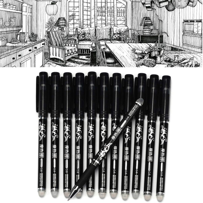 WONOLO 12PCS 0.5mm Erasable Pen Black Gel Ink Roller Ball