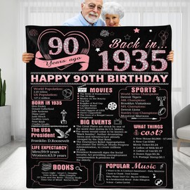 KERAOO 90 Years Ago 90th Birthday Wedding Anniversary Throw Blanket, Perfect 1935 Birthday Gifts Ideas for Wife Husband Mom Dad Friends, Rose Gold Back in 1935 90th Birthday Gifts