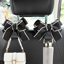 MaPctSy Cute Bow Vehicle Hooks for Purses and Bags, Car Seat Headrest Bowknot Hooks Holders Car Accessories for Women Interior Decoration (Black)