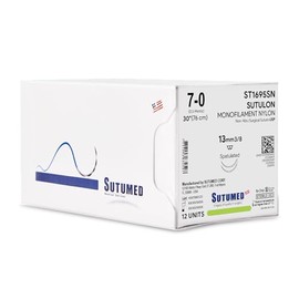 Sutumed SUTULON Non-Absorbable Nylon Surgical Suture USP Size 7-0, 3/8 13mm Spatulated Double Needle, 30 Inches, 12 Count