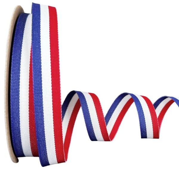 USA Made 5/8" Red/White/Blue Striped Grosgrain Ribbon - 20 Yards