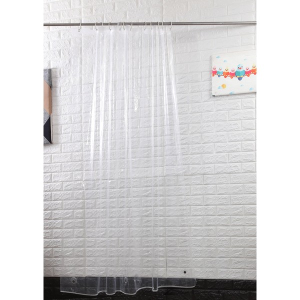 Sfoothome 180cm Wide x 200cm Long Mildew-Proof Shower Curtain Liner Clear, Eco PEVA 8 Gauge Waterproof Bathroom Curtain Weighted With 12 Hooks