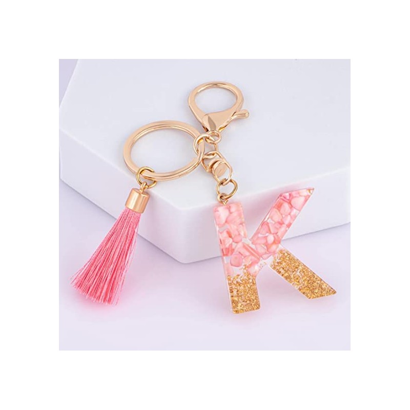 Rohans Pink and Gold Resin Alphabet Initial Letter Keychain, Bag