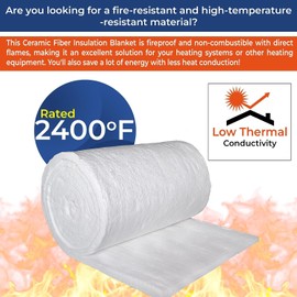 SIMOND STORE Ceramic Fiber Insulation Blanket - 96" x 24" x 1" (Thick) - 2400F 8# - High Temperature Insulation Baffle for Forge, Furnace, Kiln, Stove, Fireplace, Dishwasher, Pizza Oven, Chimney