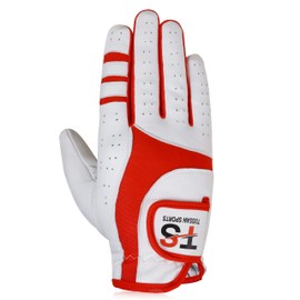 Tussan Sports Golf Glove Men's Durable Premium Leather Left Hand Right All Weather Grip Golfer Gloves Non Slip Flexible Golfing (Red Edition, XL, Right)