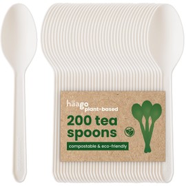 HAAGO 600 PLA Teaspoons Biodegradable Compostable Cutlery (White, 12.5cm) - Eco-Friendly Utensils for Coffee, Dessert, Ice Cream - Heavy Duty 100% All-Natural Materials