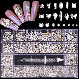 21 Grids Nail Rhinestones Professional Nail Crystal Kit 9000Pcs Multi Shapes Glass Crystal AB Rhinestones Nail Art Supplies Accessories