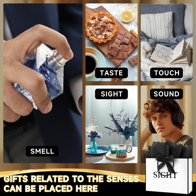 Epoesch 5 Senses Gift Bags for Him with Labels, Tissue