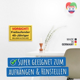 DankeDir! Freilaufender 45 Jähriger - Schild 30 x 20 cm - 45. Geburtstag Freund Geburtstagsgeschenk Geschenk Männer 45er 45 Jahre - Partydeko Geburtstagskarte Geburtstagsdeko Geschenkidee