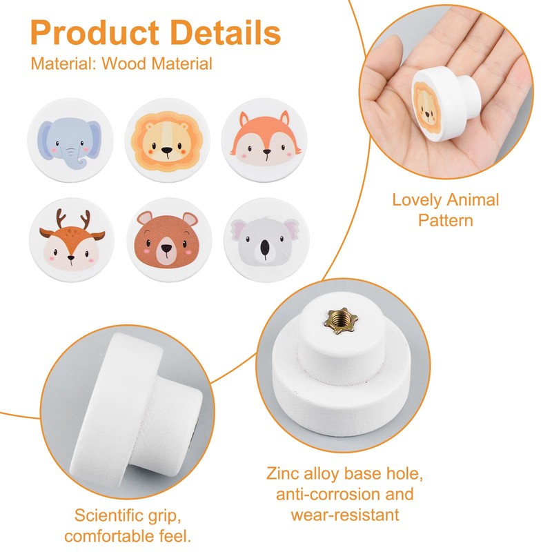 MOROBOR White Wooden Drawer Knobs, 6PCS Animal Pattern Decorative Knobs