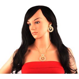 Touchstone Indian Bollywood elite Mughal Kundan polki look Chandbali Moon faux pearls bridal designer jewelry pendant set for women in gold tone