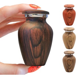 Walnut Finish Keepsake Urns – 4‑Pack Keepsake Urns for Ashes | Metal with Wood‑Grain Finish, Felted Bottom, Mini Memorial Urns Set