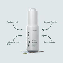 Regrowz Beard Oil 30 ml Pack of 3 – Natural Beard Growth Moisturiser with Coconut and Jojoba Oil – Soften, Nourish & Hydrate Dry, Itchy Beard – Promote Thicker & Fuller Beard