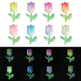 Airssory 200 pcs 8 Colors Luminous Tulip Flower Theme Resin Cabochons Glow in The Dark Spring Floral No Hole Beads for DIY Jewellery Embellishment Craft Phone Bag Shoe Art Nails