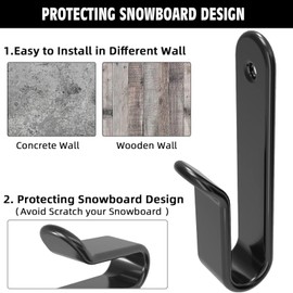 Horizontal Snowboard Wall Mount Clip Snowboard Wall Racks for Room,Garage (Black 4pcs)