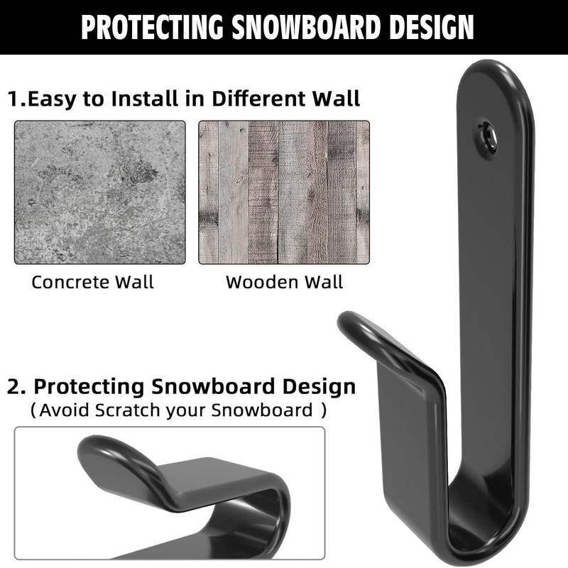 Horizontal Snowboard Wall Mount Clip Snowboard Wall Racks for Room,Garage