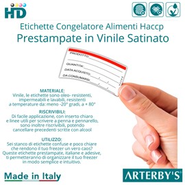 Arterby's® – 350-700 – 1000 + 50 – Italian Pre-Printed Food Freezer Labels – Stickers 25 x 50 mm with Customisable Product Sheet – Expiry Quantity (COL3, 700 Pieces)