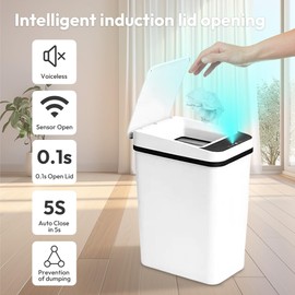 Zinueen Bathroom Bin 12L Sensor Cosmetic Bin - Bin with Sensor Technology, Touchless & Waterproof - for Office & Bathroom - Bin with Lid & No Noise Function