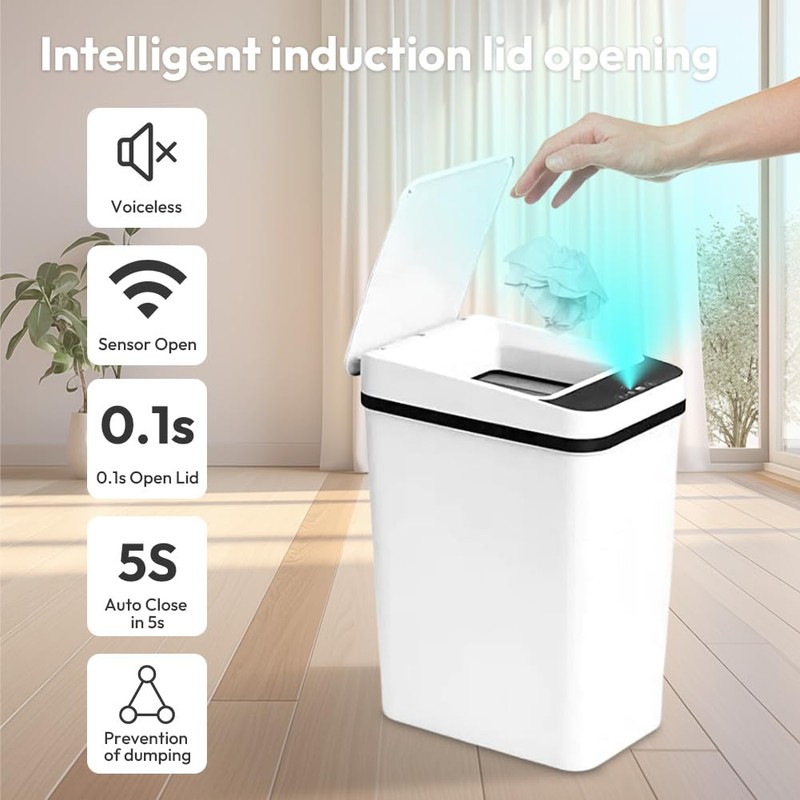 Zinueen Bathroom Bin 12L Sensor Cosmetic Bin - Bin with