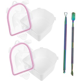 Cuenco para Remojar Uñas Rosa con Acero Inoxidable, Kit de Manicura Plástico de Doble Capa, para Arte de Uñas y Retirado Artificial, Herramientas
