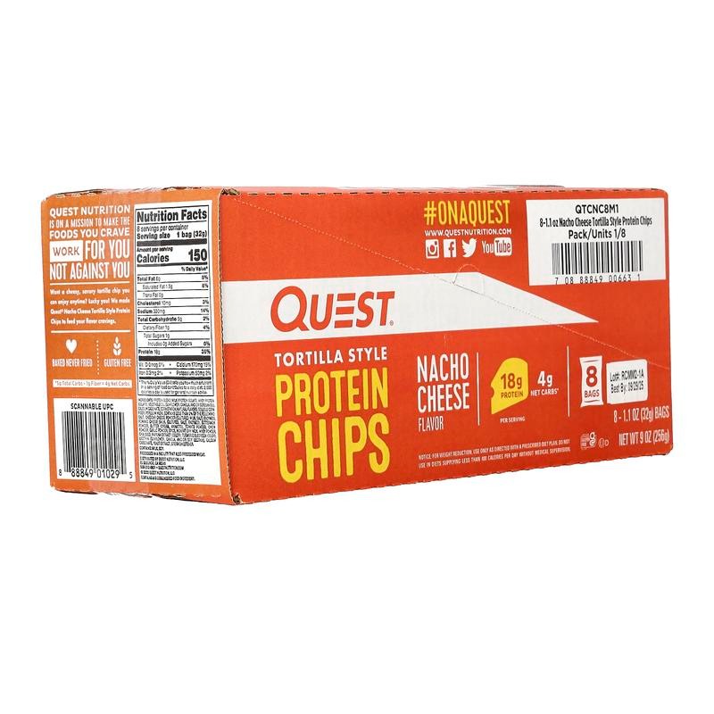 Quest Nutrition Tortilla Style Protein Chips, Nacho Cheese, 8 Bags,