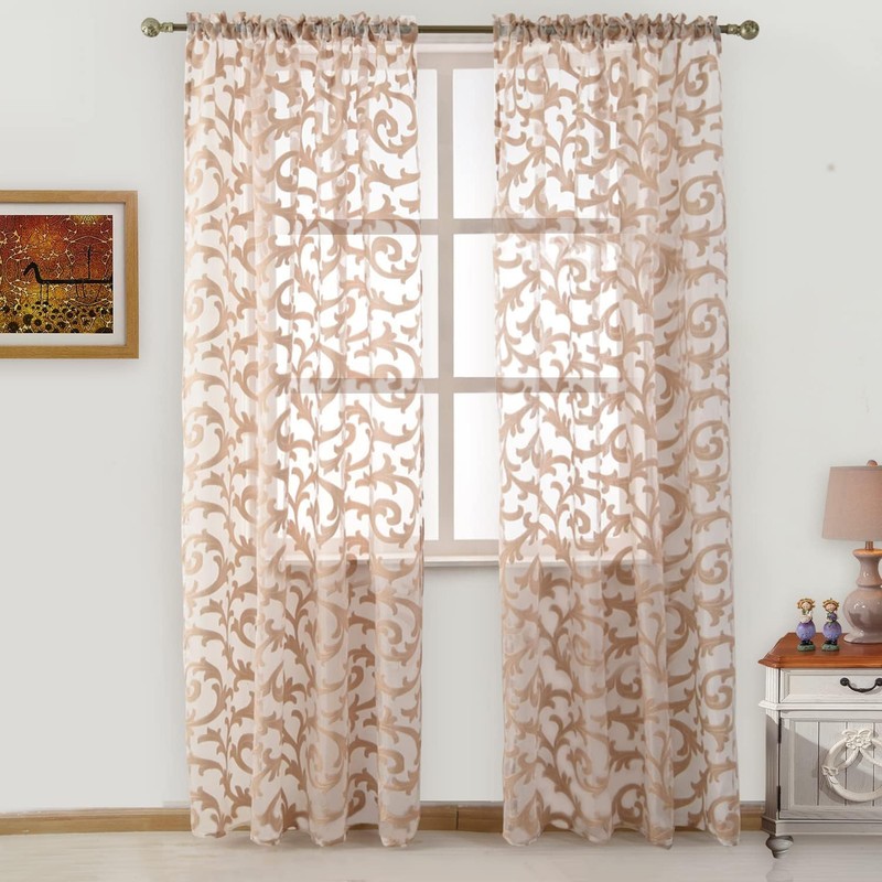 Elegant Beige Sheer Curtains, Light Filtering Voile Drapes, Rod Pocket