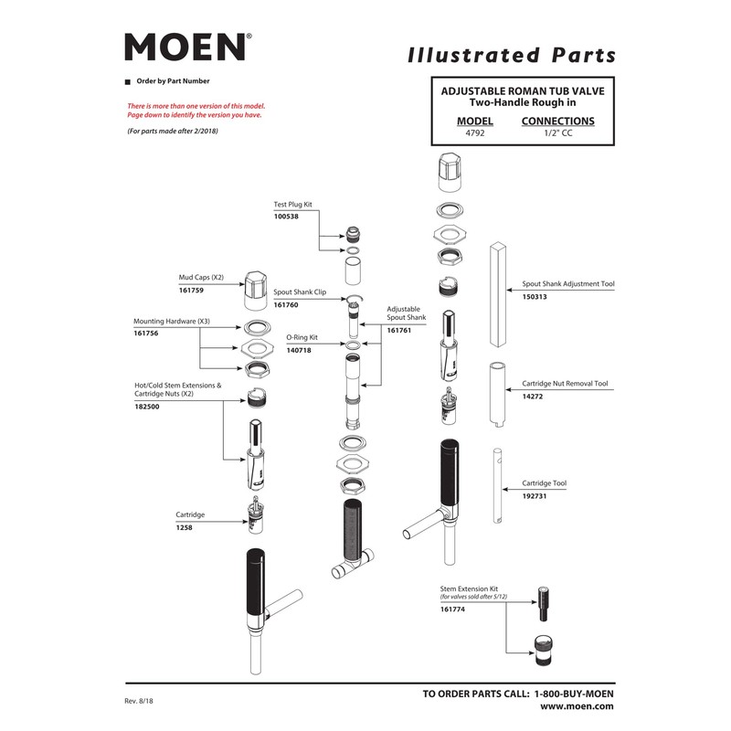 Moen Brass Two Handle, 3 Hole, Adjustable Roman Tub Faucet