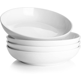 DOWAN 8.5" Pasta Bowls Set of 4, 30oz White Ceramic Shallow Dinner Bowls for Salad, Soup & Pasta, Stackable and Easy to Clean, Ideal for Everyday Use & Housewarming Gift