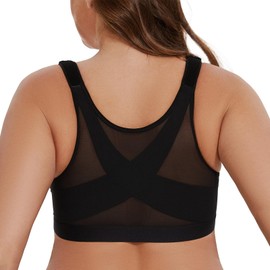 MELENECA Women's Front Closure Wirefree Post Surgery Plus Size Back Support Posture Bra Black 34C
