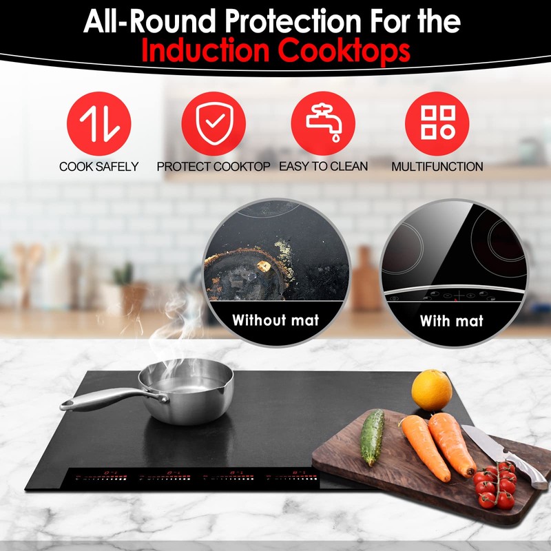 KitchenRaku Large Induction Cooktop Protector Mat, (Magnetic) Electric Stove Burner