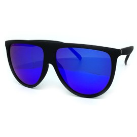 O2 Eyewear 7166-1 Premium Oversize Mirrored Designer Flat Top Sunglasses (MATTE BLACK/DARK BLUE, 55)