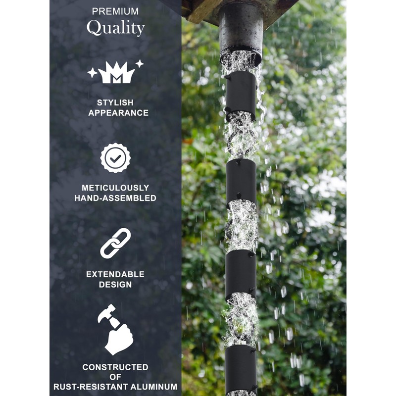 Monarch Rain Chains Aluminum Cylinder Rain Chain, 8.5 ft Black