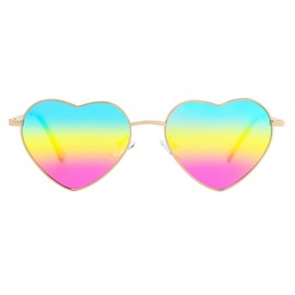 Kids Polarized Heart Shape Sunglasses for Toddler Girls Age 3-10, Cute Lovely Style Metal Frame UV400 Protection Sun Glasses (Gold/Rainbow Mirror)