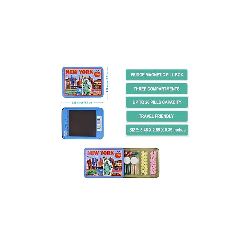 New York Fridge Magnet by Pillzar, Tin Portable Pill Box