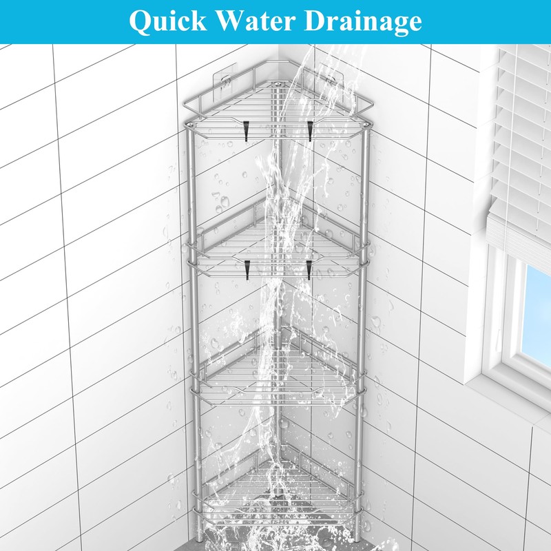 4 Tier Floor Standing Corner Shower Caddy Organizer Shelf with