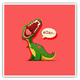 Square Stickers (Set of 2) 7.5cm - Roar Dinosaur T-rex Cartoon Kids Fun Decals for Laptops,Tablets,Luggage,Scrap Booking,Fridges, 14673