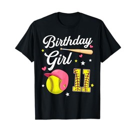 11th Birthday Girl Softball Eleventh Bday 11 Eleven Year Old T-Shirt